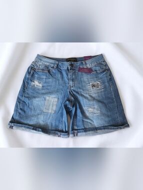 Lane Bryant Faded Blue Distressed Denim Bermuda Shorts